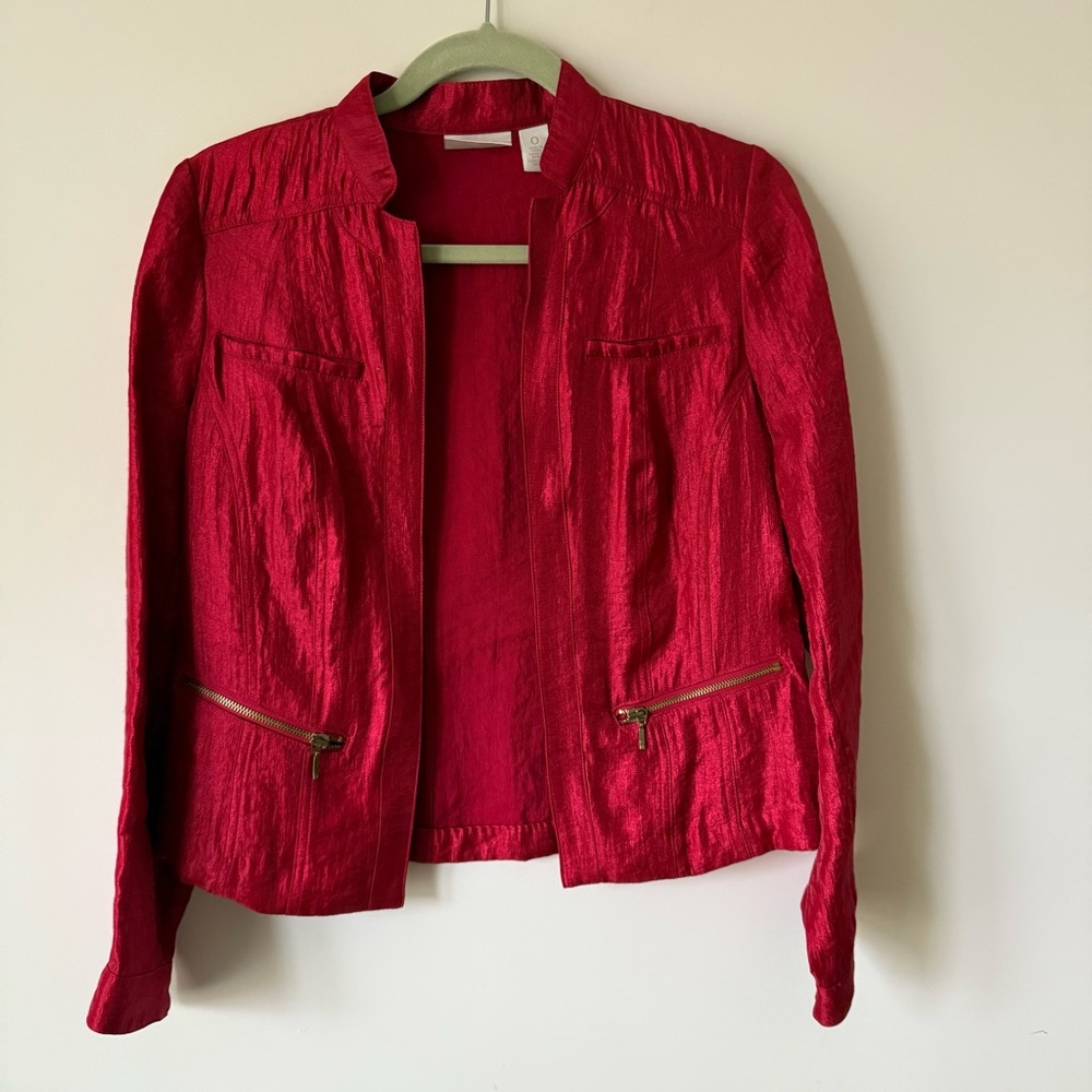 Chico's Red Blazer with Textured Fabric and Structured Silhouette